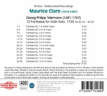 Nimbus - Rediscovered Recordings, Maurice Clare (1914-1987), Georg Philipp Telemann (1681-1767), 12 Fantasias for Violin Solo.