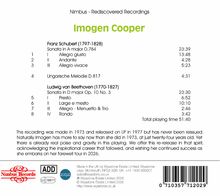Nimbus - Rediscovered Recordings. Imogen Cooper. Werke von Schubert und Beethoven. Gesamtlaufzeit 51:40 Minuten.