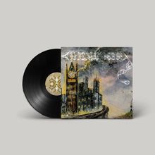 Text "Electric" oben, Gemälde von Großstadtszene mit Turm, Uhrzeit 10:10. Schallplatte mit kunstvollem Mittelteil.