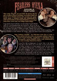 "Fearless Hyena Double Feature" steht oben. Beschreibung zu zwei Jackie Chan Filmen darunter, mit Details zu Handlung und Produktion.