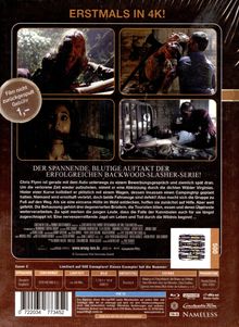 "Erstmals in 4K! Der spannende, blutige Auftakt der erfolgreichen Backwood-Slasher-Serie!" Vier gewalttätige Filmszenen.