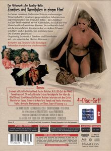 Text: "Zombies und Kannibalen in einem Film!" Im Hintergrund ist ein Zombie-Thema mit einer Frau in Unterwäsche.