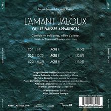 „L’AMANT JALOUX OU LES FAUSSES APPARENCES“ von Grétry. Details zu Akten und Besetzung vor grünlichem Hintergrund.