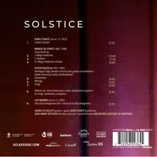 "Solstice" in großen Buchstaben, darunter Komponisten und Titel mit Zeiten. Unten Logos und ein Barcode.