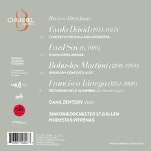 Die Texte auf der Verpackung zeigen Musiker und Werke: Gyula Dávid, Fazıl Say, Bohuslav Martinů, Francisco Tárrega. Logo oben links.