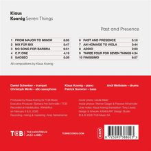 Trackliste und Mitwirkende eines Albums. Enthält Titel und Zeitangaben. Musiker: Trompete, Saxophon, Klavier, Bass, Schlagzeug.