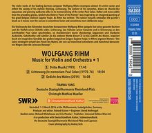 Wolfgang Rihm (1952-2024): Werke für Violine &amp; Orchester Vol.1 (deutsche Version), CD