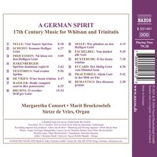 "A GERMAN SPIRIT" ist Musik des 17. Jahrhunderts. Eine Liste von 14 Titeln mit Komponisten und Spielzeiten wird angegeben.