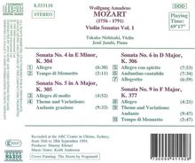 Wolfgang Amadeus Mozart (1756-1791): Sonaten für Violine &amp; Klavier Vol.1, CD