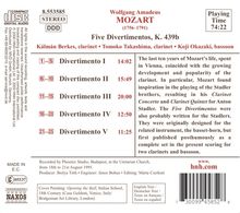 Wolfgang Amadeus Mozart (1756-1791): Divertimenti KV 439b Nr.1-5, CD