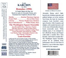 Louis Karchin (geb. 1951): Romulus, CD