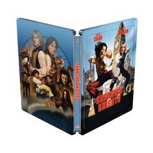 "SHANGHAI KNIGHTS", Namen "Jackie Chan", "Owen Wilson". Illustration mit actionreichen Szenen und Londoner Hintergrund.