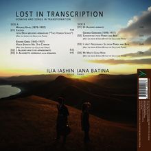 "Lost in Transcription" - Albumcover mit musikalischen Titeln und Künstlernamen Ilia Iashin (Cello) und Iana Batina (Klavier).