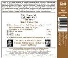Mily Balakireff (1837-1910): Klavierkonzerte Nr.1 &amp; 2, CD