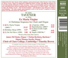 John Tavener (1944-2013): Ex Maria Virgine (Weihnachtliche Sequenz für Chor &amp; Orgel), CD