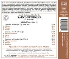 Joseph Bologne Chevalier de Saint-Georges (1745-1799): Violinkonzerte op.3,1;op.posth.Nr.2;Nr.10, CD