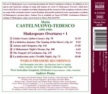 Mario Castelnuovo-Tedesco (1895-1968): Shakespeare-Ouvertüren Vol.1, CD