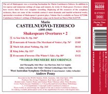 Mario Castelnuovo-Tedesco (1895-1968): Shakespeare-Ouvertüren Vol.2, CD