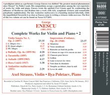 George Enescu (1881-1955): Sämtliche Werke für Violine &amp; Klavier Vol.2, CD