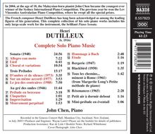 Henri Dutilleux (1916-2013): Sämtliche Klavierwerke, CD