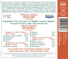 Wolfgang Amadeus Mozart (1756-1791): Symphonien Nr.35,36,41 für Flöte, Violine, Cello &amp; Klavier (arrangiert von Johann Nepomuk Hummel), CD