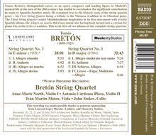 Tomas Breton (1850-1923): Streichquartette Nr.1 &amp; 2, CD