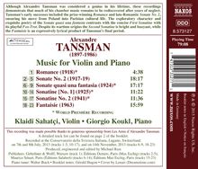 Alexandre Tansman (1897-1986): Kammermusik für Violine &amp; Klavier, CD