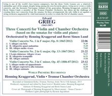Edvard Grieg (1843-1907): Konzerte für Violine &amp; Kammerorchester Nr.1-3 (nach den Sonaten für Violine &amp; Klavier), CD