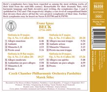 Franz Ignaz Beck (1734-1809): Symphonien op.3 Nr.6 &amp; op.4 Nr.1-3, CD