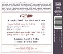 Georges Catoire (1861-1926): Sämtliche Werke für Violine &amp; Klavier, CD