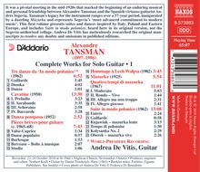 Alexandre Tansman (1897-1986): Sämtliche Gitarrenwerke Vol.1, CD