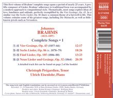 Johannes Brahms (1833-1897): Sämtliche Lieder Vol.1 (Naxos-Edition), CD