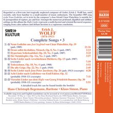 Erich Jaques Wolff (1874-1913): Sämtliche Lieder Vol.3, CD