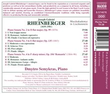 Texte: Joseph Gabriel Rheinberger, Piano Sonatas, Dmytro Semykras, Piano, Spielzeit 75:18. Logo: Naxos.
