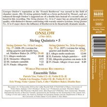 CD von Georges Onslow, String Quintets Nr. 5, Ensemble Telos. Details zu zwei Quintetten mit Spielzeiten und Sätzen.