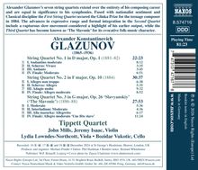 Alexander Glazunov's Werke, drei Streichquartette, gespielt vom Tippett Quartet, Laufzeit 81:23 Minuten, Naxos-Label.