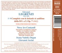 Giovanni Legrenzi (1626-1690): Compiete con le lettanie et antifone della B.V. a5 op.7, CD
