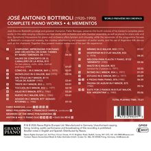 JOSE ANTONIO BOTTIROLI (1920–1990) COMPLETE PIANO WORKS • 4: MEMENTOS. Listet Musikstücke mit Zeiten, dirigiert von Francisco Varela.