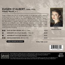 Eugen D'Albert Piano Music • 1. Sofja Gülbadamova spielt Stücke von D'Albert. Total Time: 62:44.