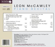 "SOMM RECORDINGS", "LEON McCAWLEY PIANO RECITAL", Trackliste von Liszt, Beethoven, Chopin, Franck. Gesamtzeit: 73:06.
