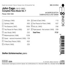 John Cage (1912-1992): Sämtliche Klavierwerke Vol.7, CD