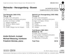Carl Heinrich Reinecke (1824-1910): Trio für Oboe, Horn &amp; Klavier op.188 (arr. für Trompete, Posaune &amp; Klavier), CD