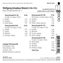 Wolfgang Amadeus Mozart (1756-1791): Frühe Streichquartette Vol.1, CD