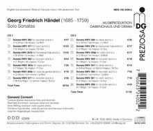 „Georg Friedrich Händel (1685–1759) Solo Sonatas“ steht oben. Unten sind Titel und Zeiten der Sonaten auf zwei CDs gelistet.