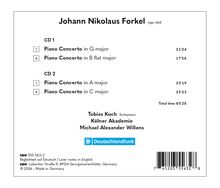 Johann Nikolaus Forkel (1749-1818): Klavierkonzerte G-Dur,B-Dur,A-Dur,C-Dur, 2 CDs