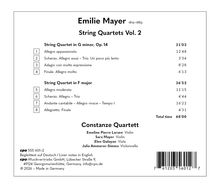 Emilie Mayer: String Quartets Vol. 2 mit Werken in G-moll und F-Dur, gespielt vom Constanze Quartett. Gesamtzeit: 68'00.