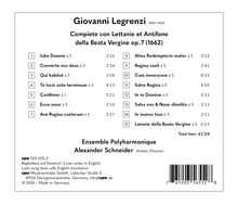 CD-Inlay mit Werken von Giovanni Legrenzi, Ensemble Polyharmonique, Alexander Schneider. Gesamtzeit 61'24.