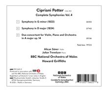 "Cipriani Potter, Complete Symphonies Vol. 4. Werke und Künstler sind aufgelistet. BBC National Orchestra of Wales."