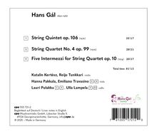 Hans Gál 1890–1987. Musikstücke: String Quintet op. 106, String Quartet No. 4 op. 99, Five Intermezzi op. 10. Logo der Hans Gál Society.