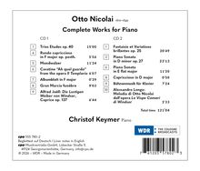 "Otto Nicolai Complete Works for Piano" mit Stücken auf 2 CDs, gespielt von Christof Keymer. WDR-Logo.